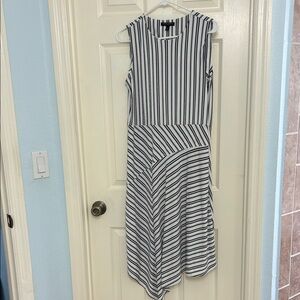 Banana Republic Navy and White Striped Sleeveless Midi Dress